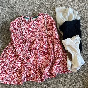 Mini Boden Red Floral Dress with Tights